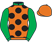 Dayglo orange, black spots, dayglo green collar and sleeves, dayglo orange cap}