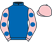 Royal blue, pink sleeves, royal blue spots, pink cap}