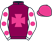 Purple, dayglo pink maltese cross, white sleeves, dayglo pink spots and cap}