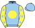 Light blue, yellow disc, yellow sleeves, light blue stars}