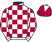 Maroon and white check, white and maroon check sleeves, maroon cap, white diamond}