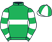 Emerald green, white hoop, hooped sleeves, white and emerald green quartered cap}