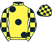 Yellow, large black spots, checked sleeves, black and yellow check cap}