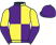 Purple and yellow (quartered), yellow and purple halved sleeves, purple cap}