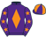 Purple, orange diamond, purple sleeves, orange stars, quartered cap
