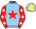 Light blue, red star, red sleeves, white stars, yellow and light blue quartered cap}