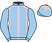 Light blue, pink seams, light blue sleeves, pink star on cap}