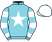 Light blue, white star, hooped sleeves, white cap}