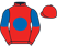 Red, royal blue disc, halved sleeves, red cap}
