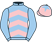 Light blue, pink chevrons, light blue sleeves, pink cap, light blue star}