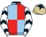 Light blue and red (quartered), white and black chevrons on sleeves, beige cap, black star}