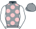 Grey, pink spots, white sleeves, grey cap}