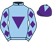Light blue, purple inverted triangle, diamonds on sleeves, purple cap, light blue diamond}