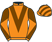 Orange, brown chevron, diabolo on sleeves, striped cap}