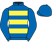 Royal blue, yellow hoops, royal blue sleeves and cap}