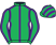 Emerald green, purple seams, striped cap}