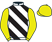 White, black diagonal stripes, yellow sleeves and cap.}