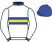 White, broad blue band with yellow hoop, white sleeves, blue collar, cuffs and cap}