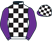 Black and white checks, metallic purple sleeves, black and white checked cap, metallic purple peak}