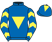 Royal blue, yellow inverted triangle, yellow chevrons on sleeves, yellow diamond on cap}