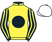Yellow, black disc, black and yellow striped sleeves, white cap}