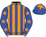 Blue and orange stripes, blue sleeves, orange stars, collar and cuffs, blue cap. orange star}