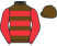 Brown and red hoops, red sleeves, brown cap}