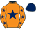 Orange, dark blue star, orange sleeves, dark blue stars, dark blue cap}