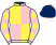 Yellow and pink (quartered), pink sleeves, yellow diamonds, dark blue cap}