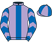 Mauve, royal blue stripe, royal blue and mauve chevrons on sleeves, mauve and royal blue quartered cap}