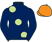 Dark blue, large light green spots, orange cap}