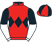 Red, black triple diamond, black and white halved sleeves, red and black quartered cap}