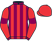 Red, purple stripes, red sleeves, purple armbands, collar and cuffs, red cap}