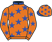 Dayglo orange, blue stars and collar, dayglo orange cap, blue stars and peak}