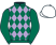Dark green and mauve diamonds, dark green sleeves, white cap