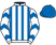 White and royal blue stripes, chevrons on sleeves, royal blue cap}