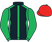 Black, emerald green seams and sleeves, red cap}