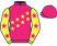 Shocking pink, dayglo yellow sash stars, dayglo yellow sleeves, shocking pink stars, shock}