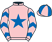 Pink, royal blue star, chevrons on sleeves, quartered cap}
