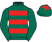 Dark green and red hoops, dark green sleeves, red star on cap}