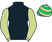Black, light green and beige striped sleeves, emerald green and beige hooped cap}