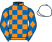 Royal blue and orange check, orange diamonds on sleeves, white cap}