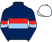 Navy blue, red and light blue hoop and armlets, white cap}
