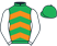 Emerald green, orange chevrons, white sleeves, emerald green cap}