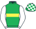Emerald green, yellow hoop, white sleeves, emerald green and white check cap}