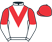 White, red chevron, red and white halved sleeves, red cap}