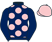 Dark blue, pink spots, dark blue sleeves, pink cap}