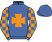 Royal blue, orange maltese cross, checked sleeves, royal blue cap}