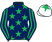 Dark blue, emerald green stars, striped sleeves, white cap, emerald green star}