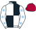 White and black (quartered), white sleeves, light blue stars, maroon cap}